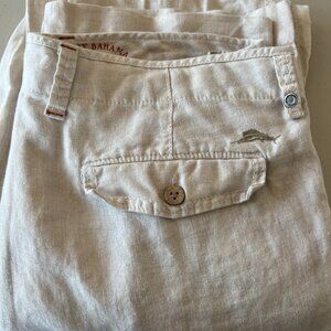Tommy Bahama Pants Mens 34x32 Ivory Linen Blend Relax Flat Front Straight Leg